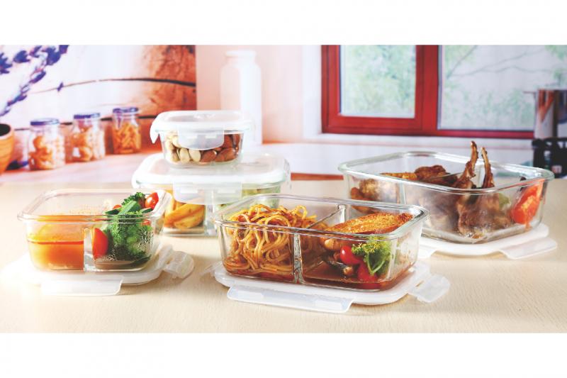 Glass Food Storage Containers-4 Three Compartment Portion Control Meal Prep  Glassware and Snap Shut Lids-Microwave, Dishwasher Safe by Classic Cuisine  