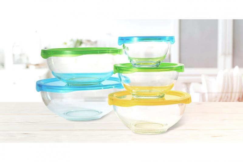 Wide glass bowl with PP lid